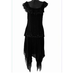 Sue Wong Gatsby Goth beaded black tiered dress